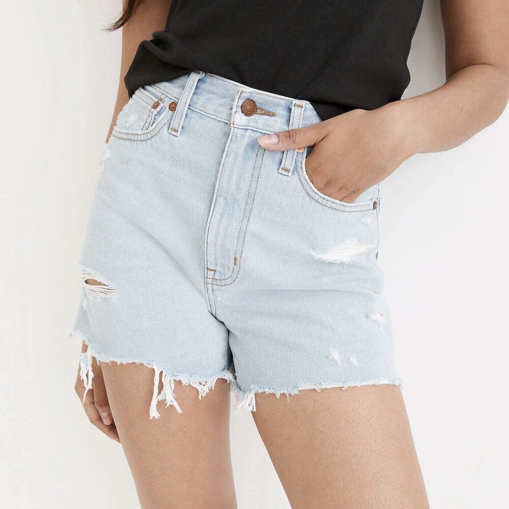 Madewell Momjean Shorts‎ Flintwood Wash Size 23 High Rise Distressed Cotton